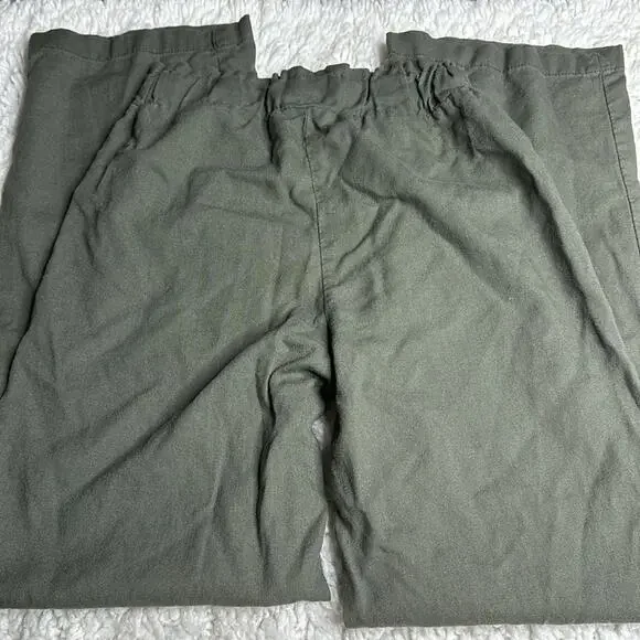 CiSono Linen Collection Olive Green Paperbag Waist Straight Leg PullOn Pant EE13 - Picture 4 of 13